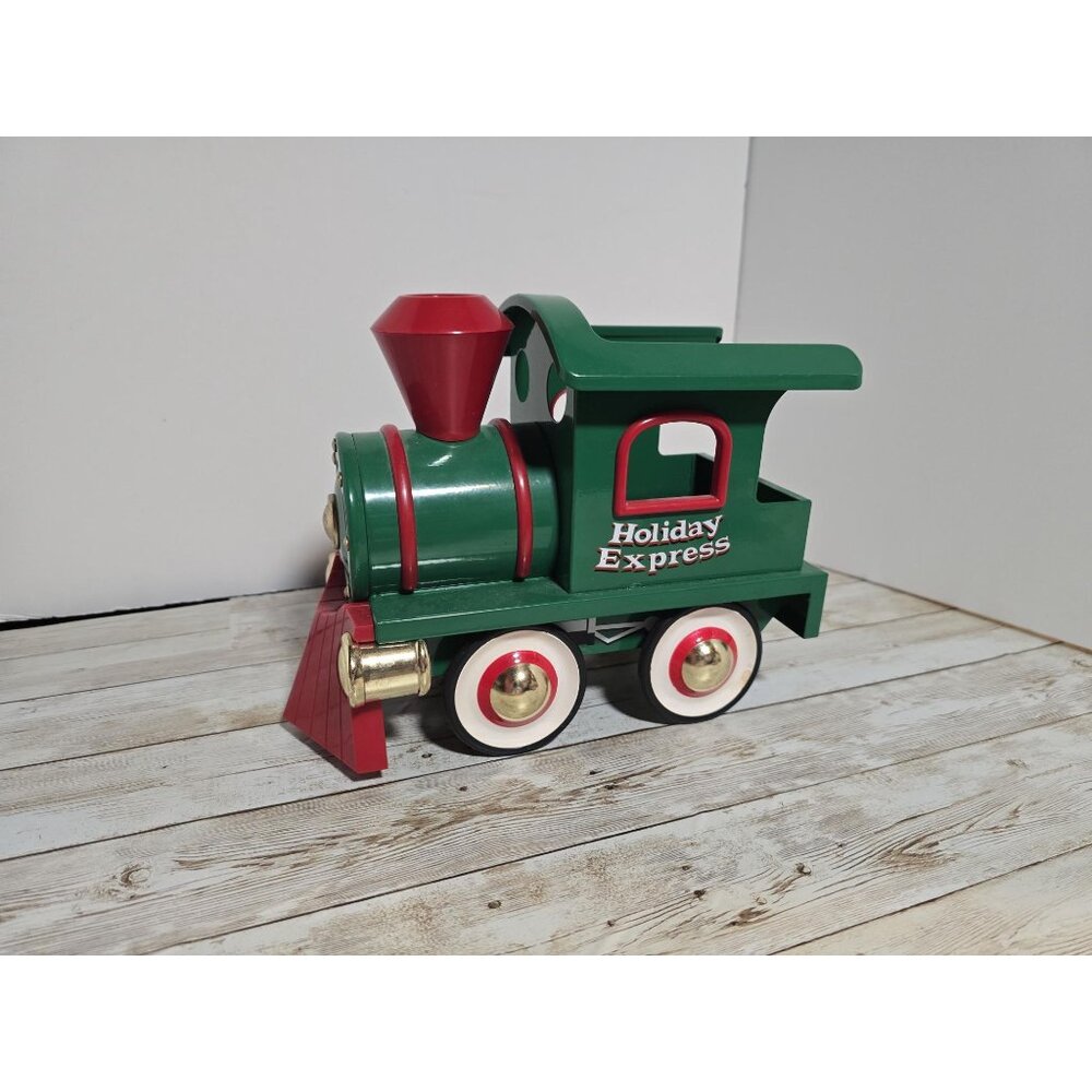 Teleflora Holiday Express Green Enamel Metal Train Engine Planter Flower Holder
